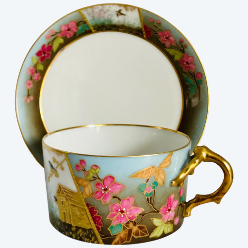 Tazza da tè in porcellana con decoro dipinto a mano 1900 circa