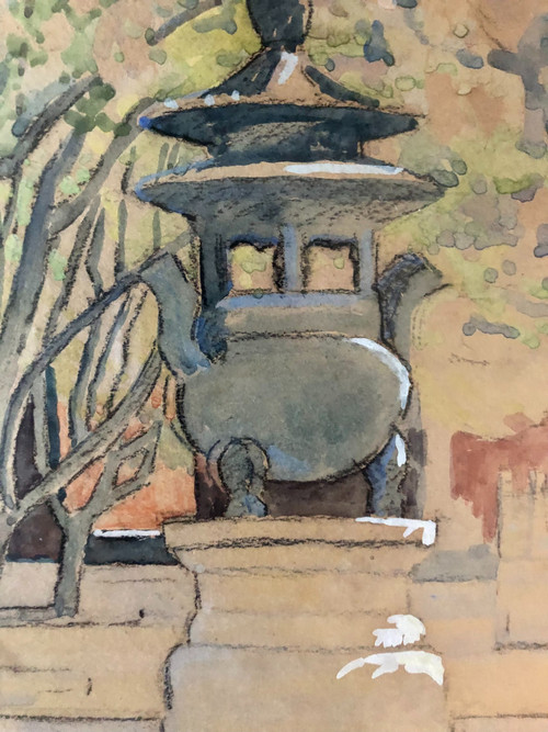 Gouache de Mary Augusta Mullikin  1874 1964 Pékin la cité interdite 
