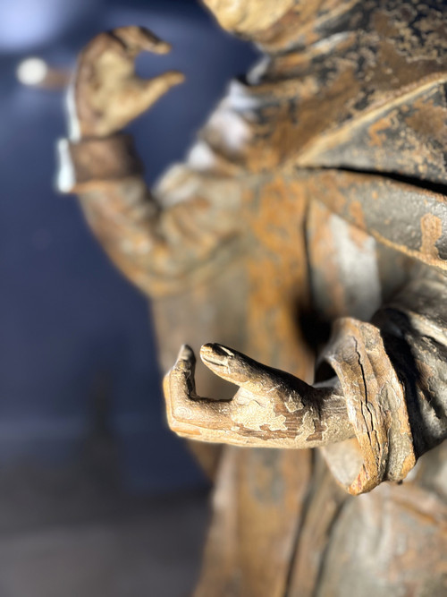  Imponente Statua Lignea Di San Francesco - XVII Secolo