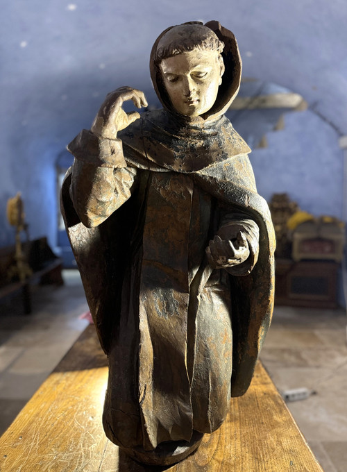  Imponente Statua Lignea Di San Francesco - XVII Secolo