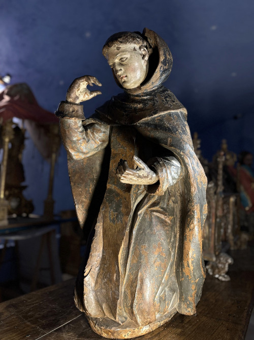  Imponente Statua Lignea Di San Francesco - XVII Secolo