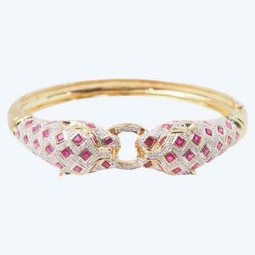 Bracelet Panthère en or jaune, rubis et diamants
