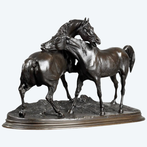 Sculpture - Group Of Arabian Horses , Pierre - Jules Mêne (1810-1879) ​​​​​​​- Bronze