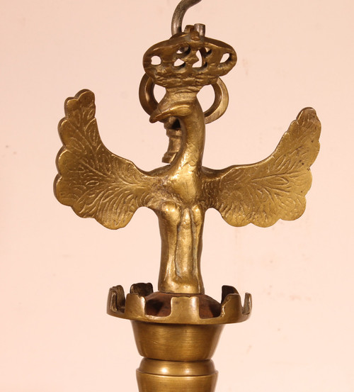 Lustre Renaissance En Bronze à 8 Branches Décoré d'Oiseaux
