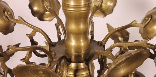 Lustre Renaissance En Bronze à 8 Branches Décoré d'Oiseaux