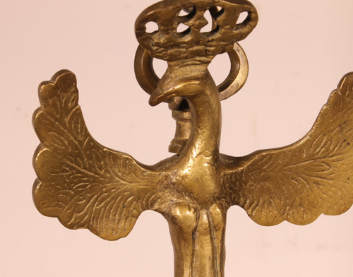 Lustre Renaissance En Bronze à 8 Branches Décoré d'Oiseaux