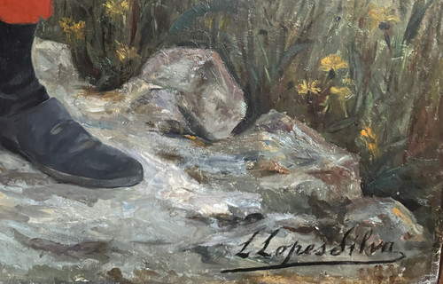 Very large painting, Return from shrimp fishing, Breton.