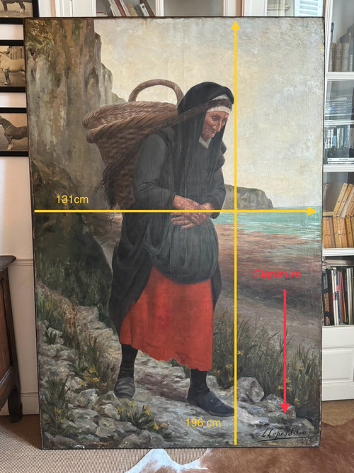 Very large painting, Return from shrimp fishing, Breton.