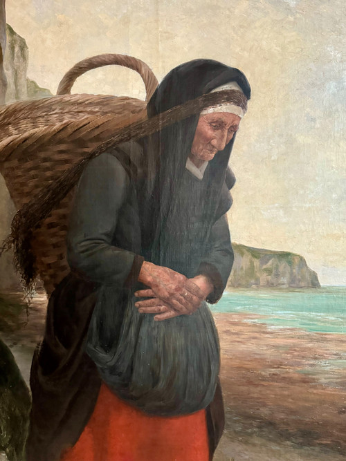 Very large painting, Return from shrimp fishing, Breton.