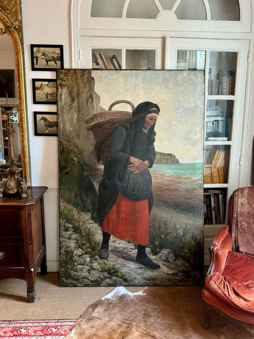 Very large painting, Return from shrimp fishing, Breton.