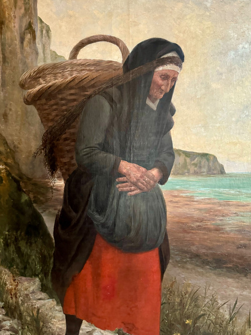 Very large painting, Return from shrimp fishing, Breton.