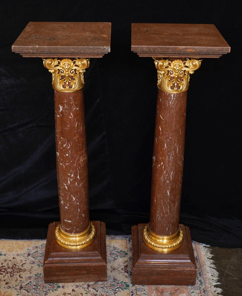 Importante coppia di colonne con coppia di girandole, epoca Napoleone III