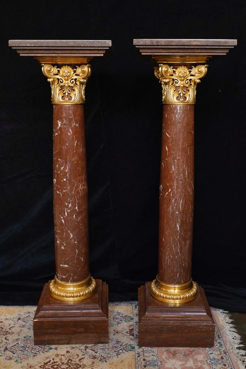 Importante coppia di colonne con coppia di girandole, epoca Napoleone III