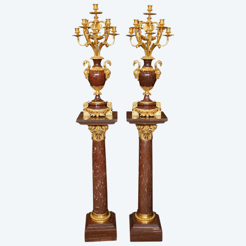 Importante coppia di colonne con coppia di girandole, epoca Napoleone III