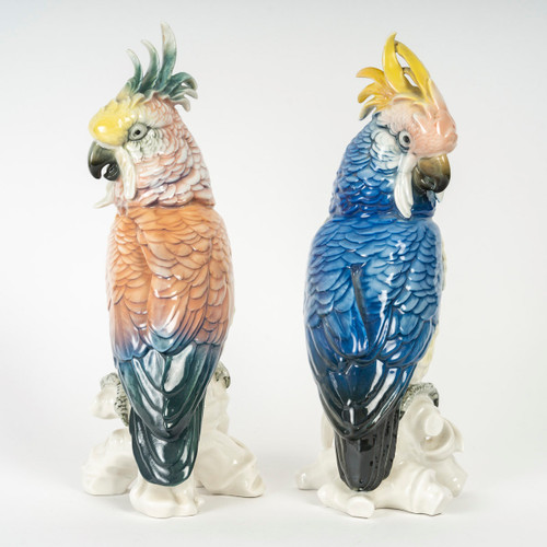 A pair of porcelain subjects two parrots Manufacture SAXE - Karl Ens Volkstedt,