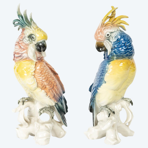A pair of porcelain subjects two parrots Manufacture SAXE - Karl Ens Volkstedt,