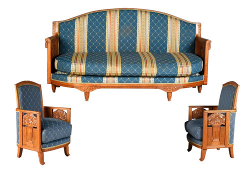 Henri Rapin and Charles Hairon, Art Deco living room in cherry wood