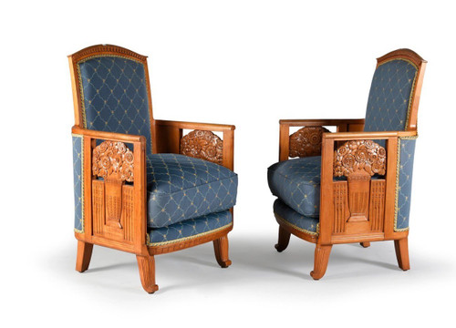 Henri Rapin and Charles Hairon, Art Deco living room in cherry wood