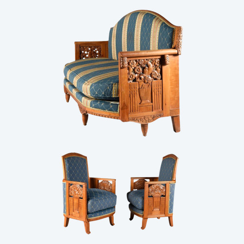 Henri Rapin and Charles Hairon, Art Deco living room in cherry wood