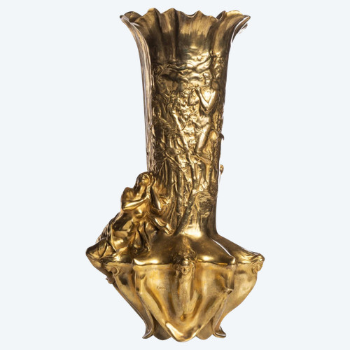 Raoul Larche, “Dreams” Bronzo dorato, vaso Art Nouveau