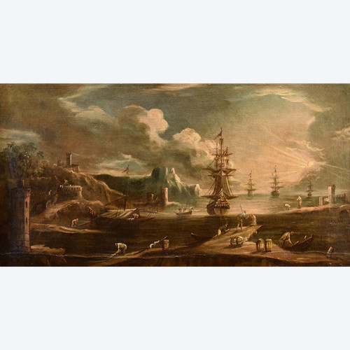 Vue Du Port à l'Aube, Giovanni Grevenbroeck (pays-bas, Vers 1650 - Milan, Après 1699)