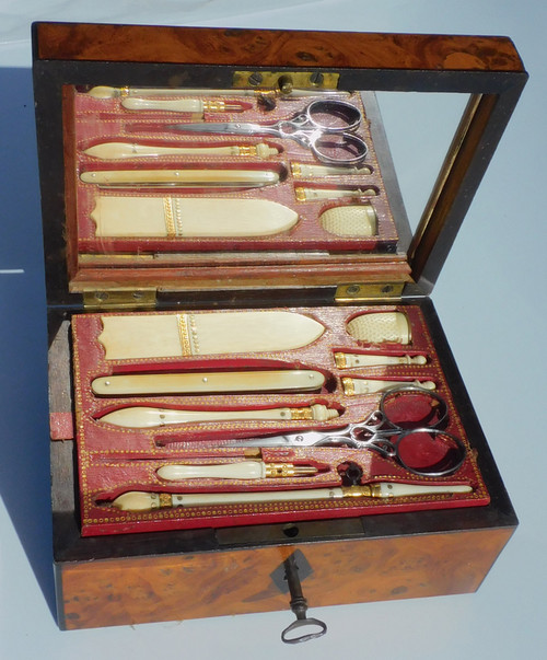 Antique Sewing Box Early 19th Century Scissors Thimble Needle Case Crochet Embroidery