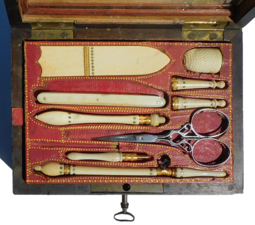 Antique Sewing Box Early 19th Century Scissors Thimble Needle Case Crochet Embroidery