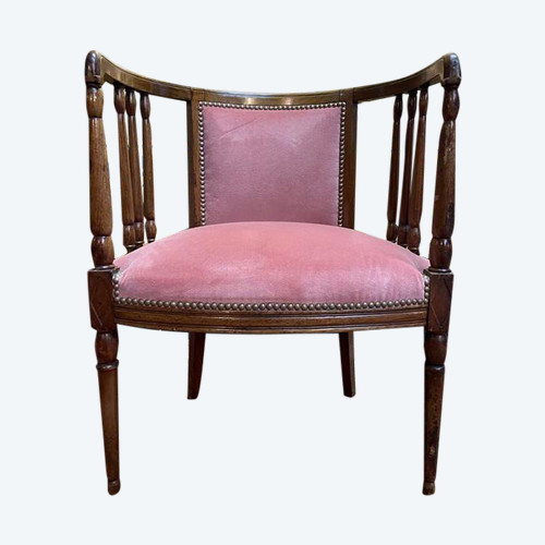Poltrona da ufficio inglese in mogano e velluto rosa