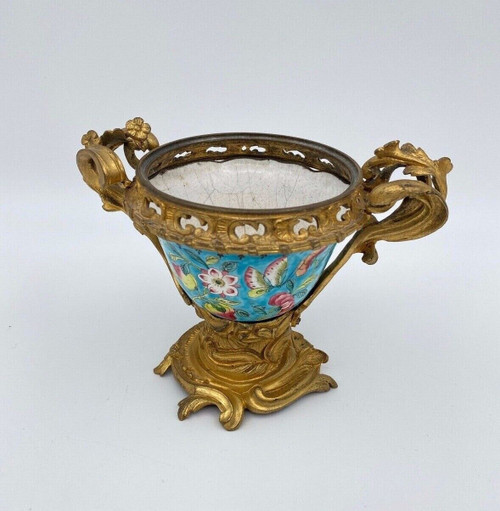 Coupe en émail Chine XIXe montée bronze doré Louis XV