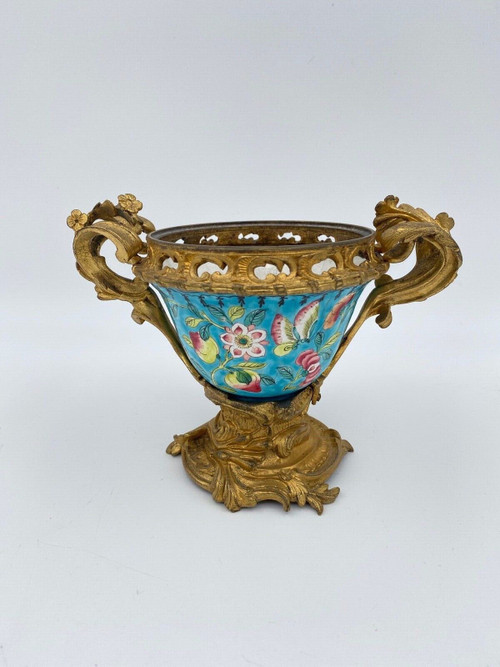 Coupe en émail Chine XIXe montée bronze doré Louis XV