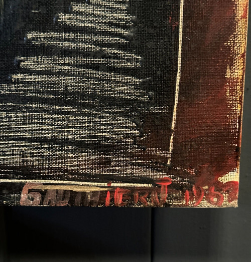 Oil on cardboard by J. Gauthier 1962 modern geometric composition