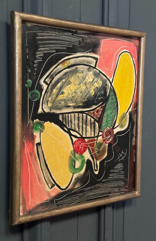 Oil on cardboard by J. Gauthier 1962 modern geometric composition