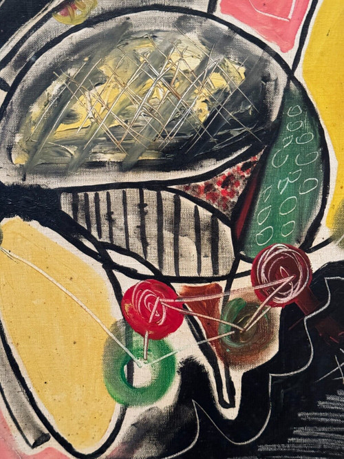 Oil on cardboard by J. Gauthier 1962 modern geometric composition