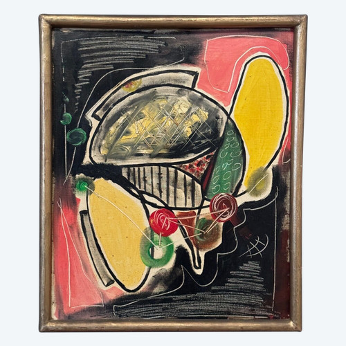 Oil on cardboard by J. Gauthier 1962 modern geometric composition
