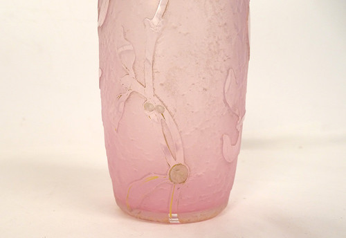 Small Frosted Glass Vase with Gold Gui Decor Daum Nancy Art Nouveau Late 19th Century