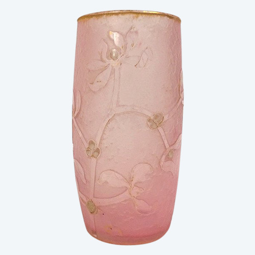 Small Frosted Glass Vase with Gold Gui Decor Daum Nancy Art Nouveau Late 19th Century