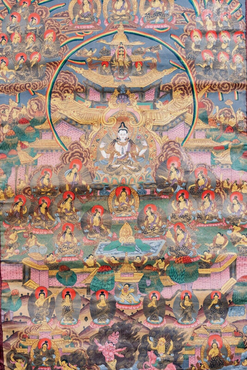 Antique Hand Painted Tanka Tapestry India