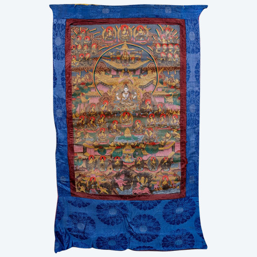 Antique Hand Painted Tanka Tapestry India