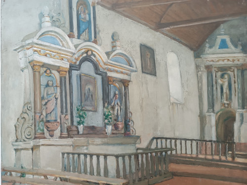 Charles BALAY (1861-1943) Ölgemälde auf Leinwand Innenkapelle der Kirche
