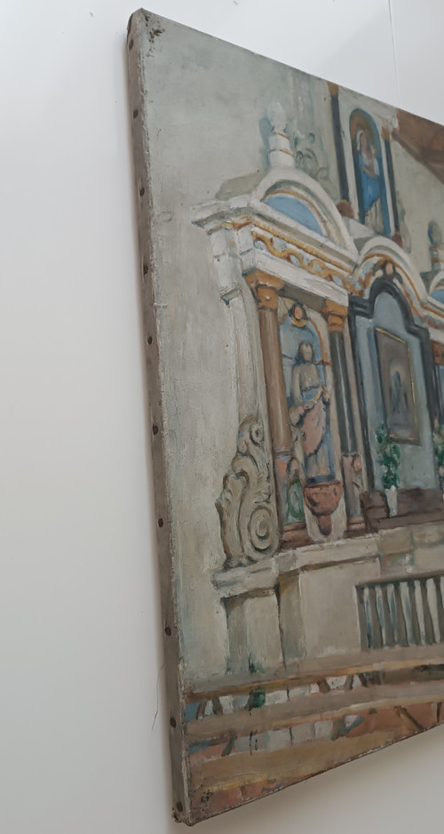 Charles BALAY (1861-1943) Ölgemälde auf Leinwand Innenkapelle der Kirche