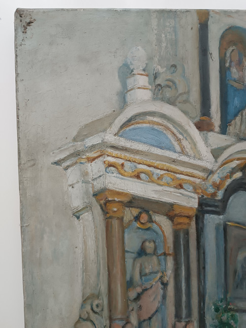 Charles BALAY (1861-1943) Ölgemälde auf Leinwand Innenkapelle der Kirche