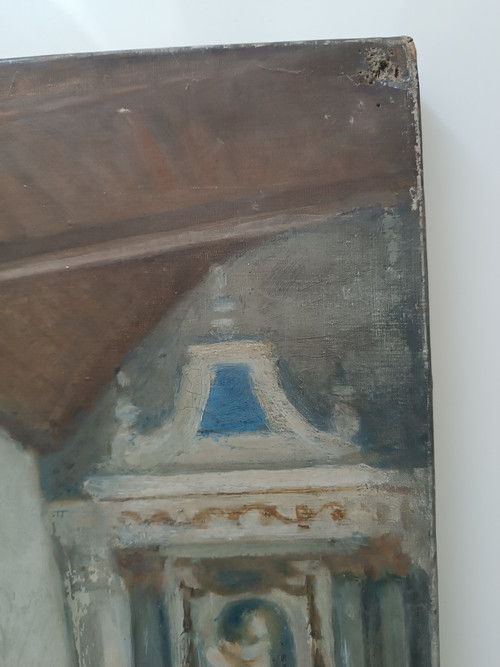 Charles BALAY (1861-1943) Ölgemälde auf Leinwand Innenkapelle der Kirche
