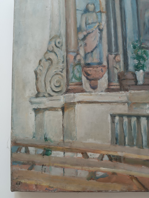 Charles BALAY (1861-1943) Ölgemälde auf Leinwand Innenkapelle der Kirche