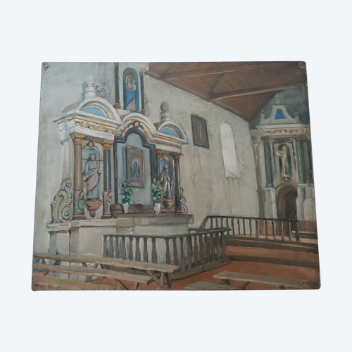 Charles BALAY (1861-1943) Ölgemälde auf Leinwand Innenkapelle der Kirche