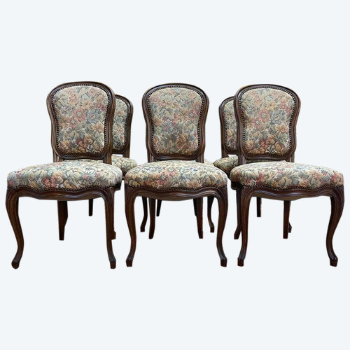 Set of 6 Louis XV style oak chairs