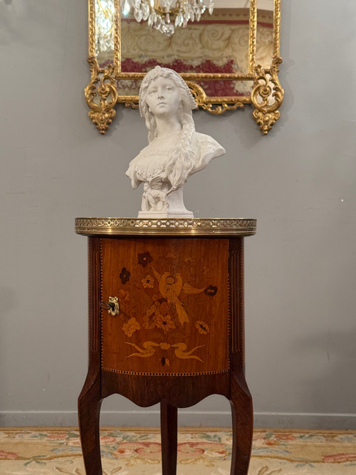 Small Transition Style Marquetry Drum Coffee Table from the Napoleon III Period