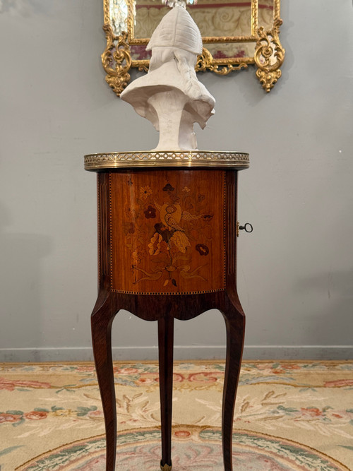 Small Transition Style Marquetry Drum Coffee Table from the Napoleon III Period