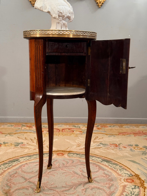 Small Transition Style Marquetry Drum Coffee Table from the Napoleon III Period