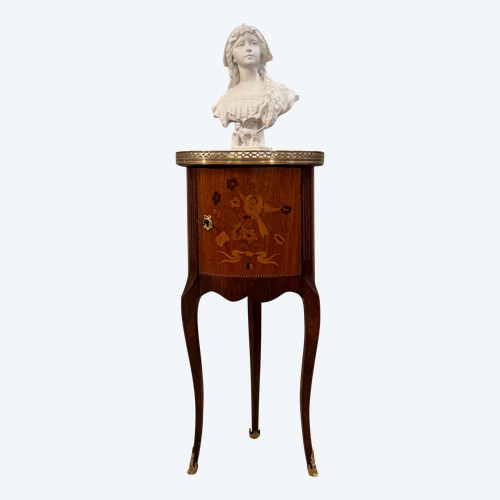 Small Transition Style Marquetry Drum Coffee Table from the Napoleon III Period
