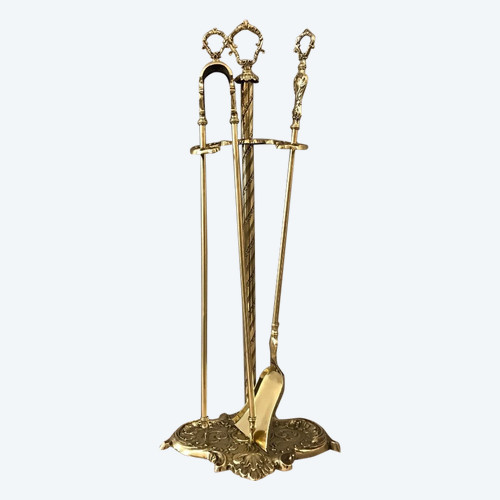 Altes Kaminset aus Messing und Bronze aus dem 19. Jahrhundert 